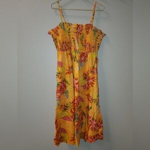 NWT Maurices Yellow Floral Midi‎ Sundress With Smocked Bodice, Cami Straps 1X